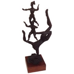 Signed Monumental Chaim Gross Acrobat Sculpture with Original Rotating Stand