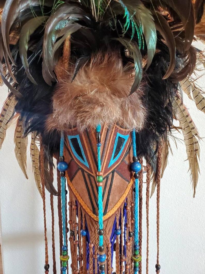 Contemporary Signed Monumental Folk Art Rouge Taxidermy Headdress Mask For Sale