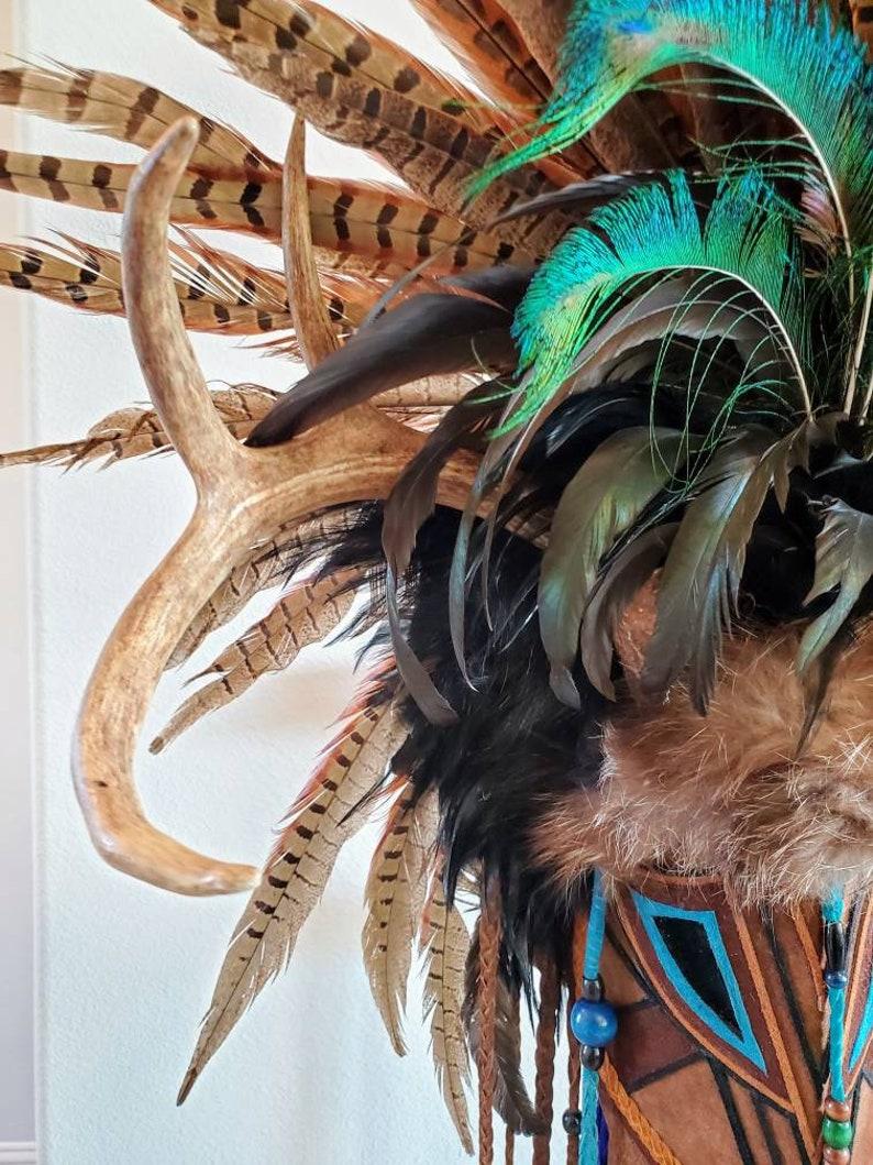Antler Signed Monumental Folk Art Rouge Taxidermy Headdress Mask For Sale