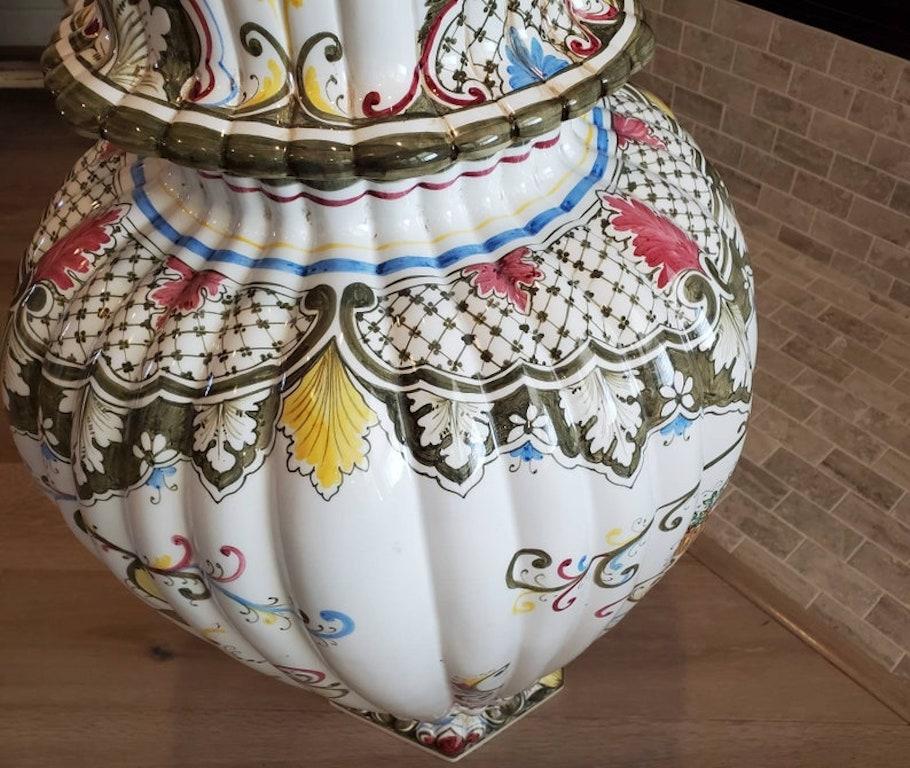 20th Century Signed Monumental Italian Porcelain Fiori Urn Floor Vase For Sale