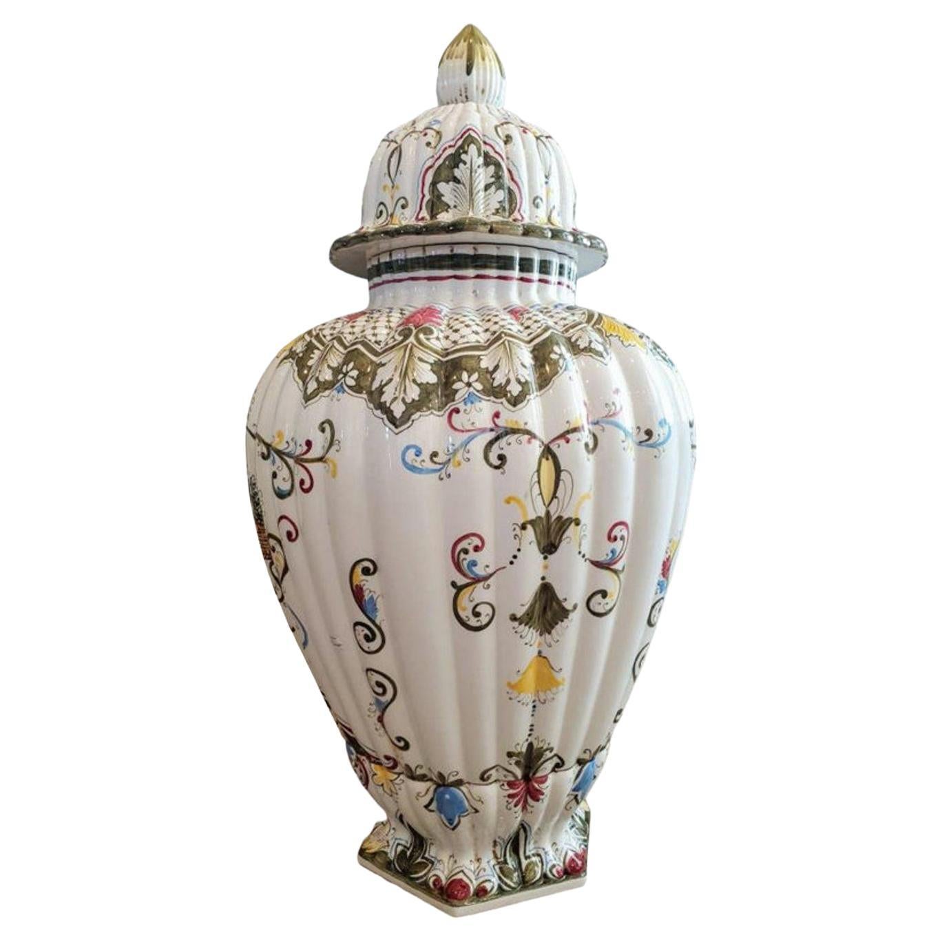 Signed Monumental Italian Porcelain Fiori Urn Floor Vase For Sale