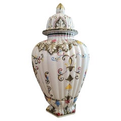 Signed Monumental Italian Porcelain Fiori Urn Floor Vase