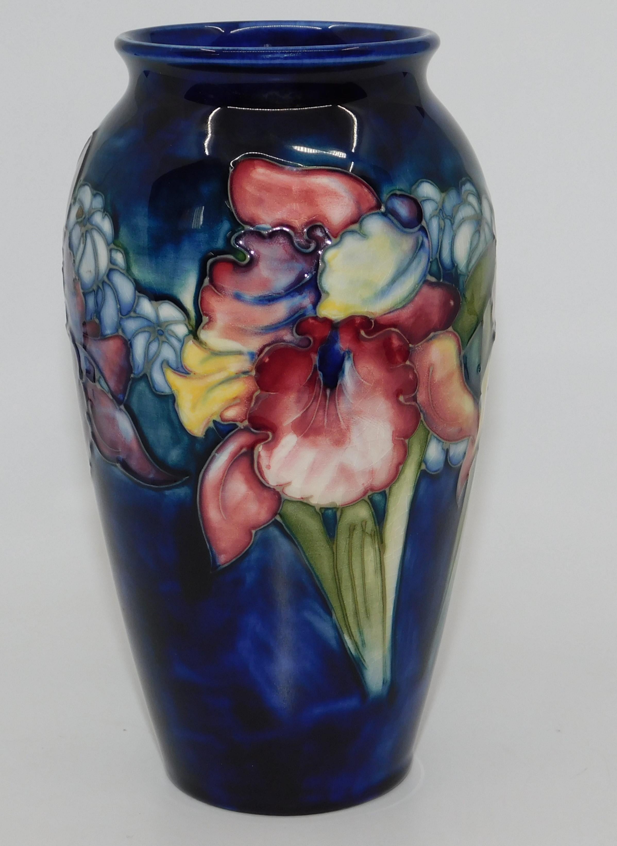 Signed Moorcroft Hibiscus Cobalt Art Pottery Vase Circa 1950 England 3
