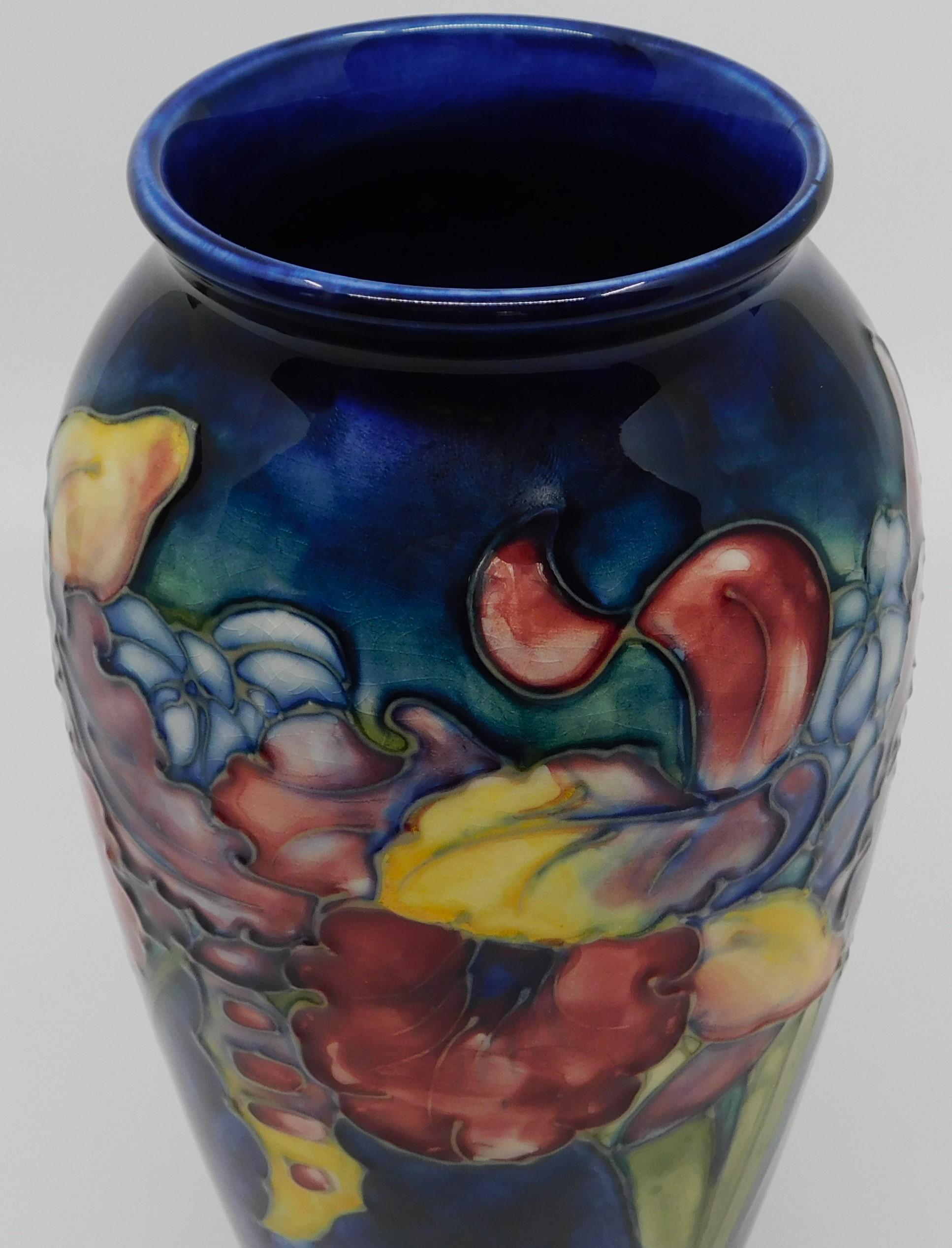 Signed Moorcroft Hibiscus Cobalt Art Pottery Vase Circa 1950 England 4