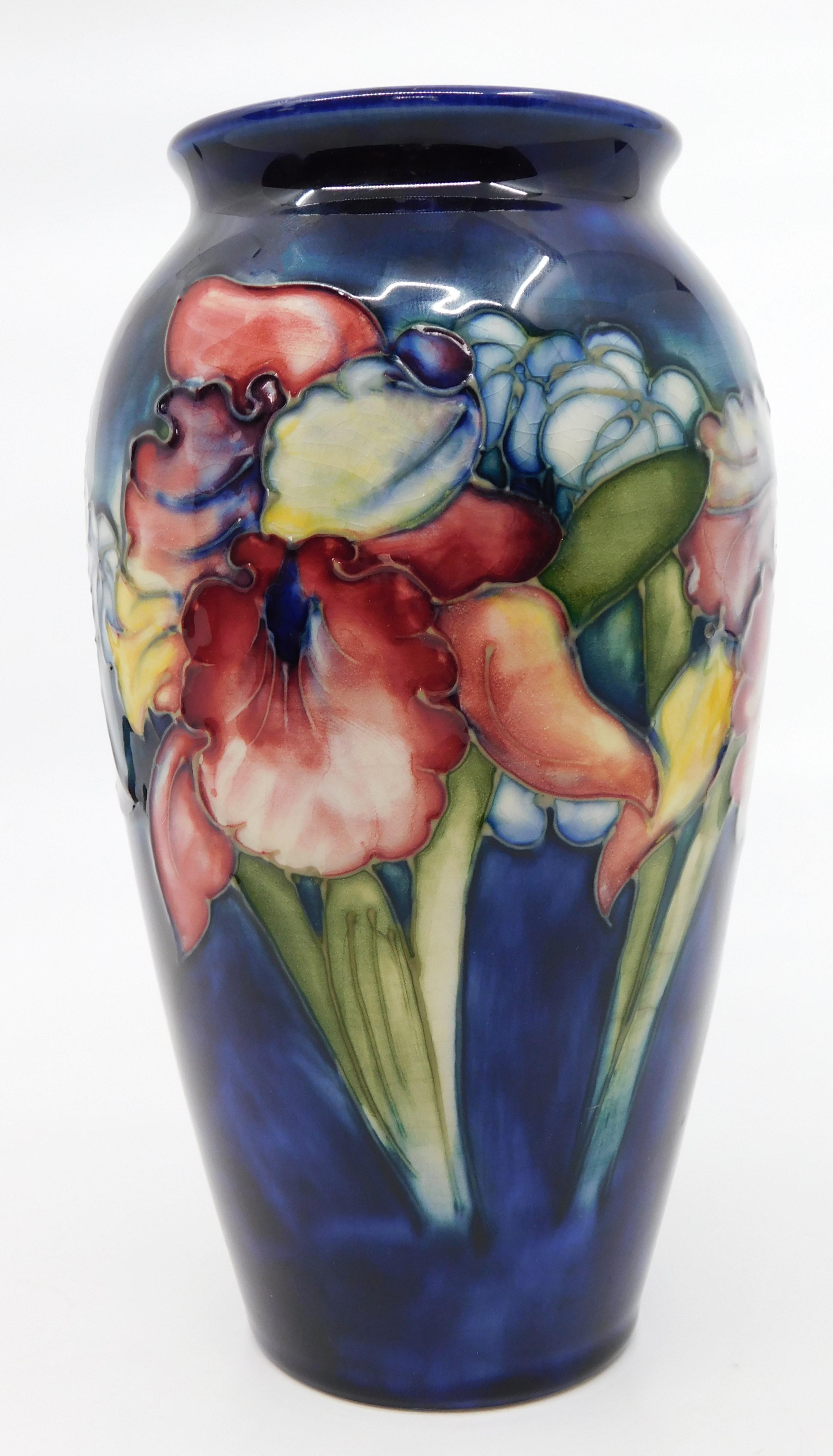 Signed Moorcroft Hibiscus Cobalt Art Pottery Vase Circa 1950 England 6