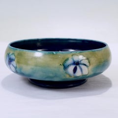 Signed Moorcroft Pottery Blue Pansy Flower Bowl