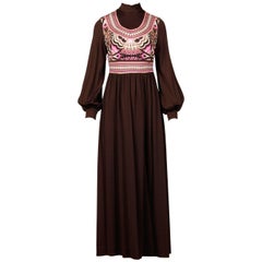 Robe longue imprimée vintage signée « Mr. Dino », années 1970