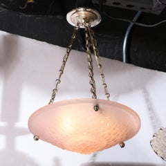 Signed Muller Frères Art Deco Rose Hued Cubist Pendant with Silvered Fittings