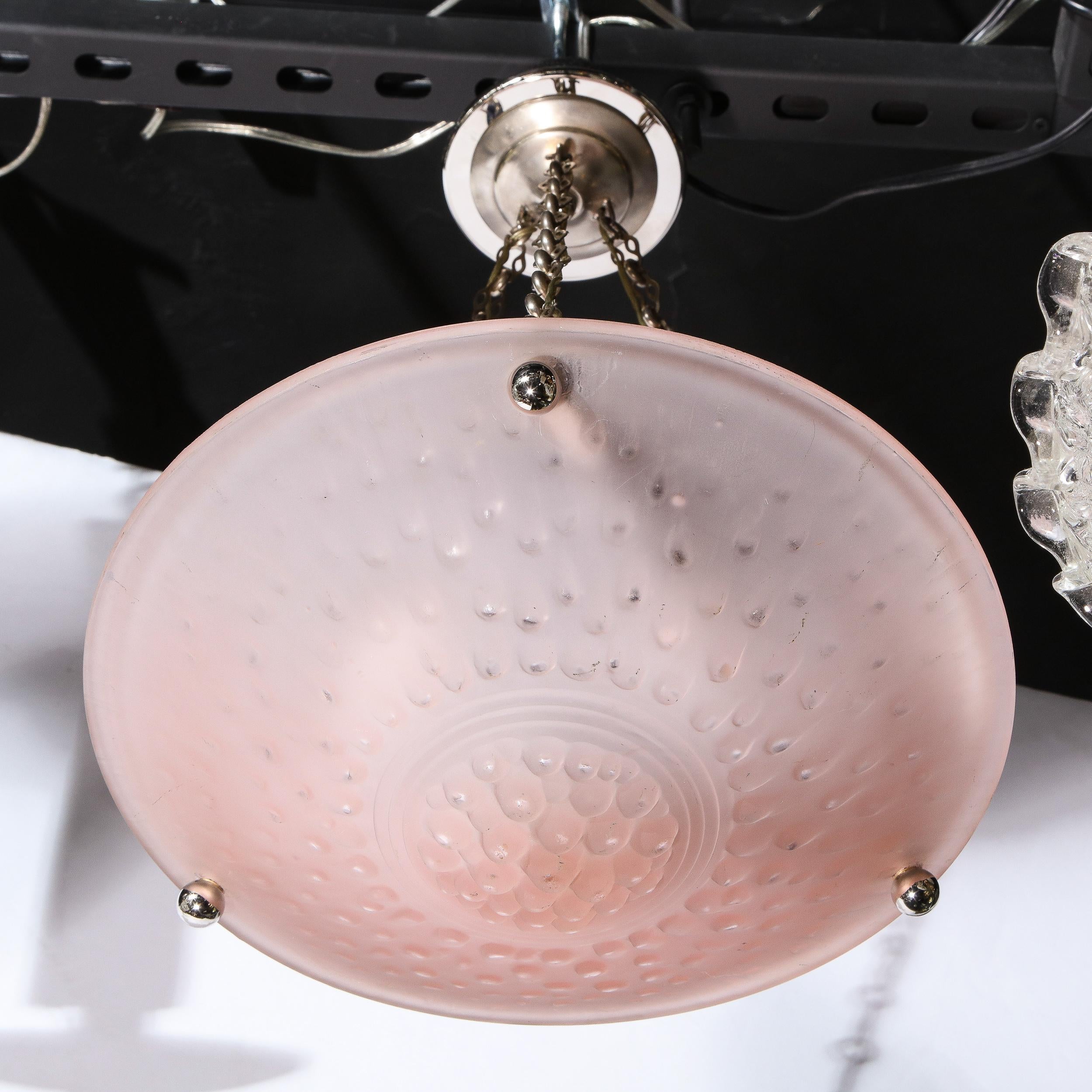 Mid-20th Century Signed Muller Frères Art Deco Rose Hued Cubist Pendant with Silvered Fittings