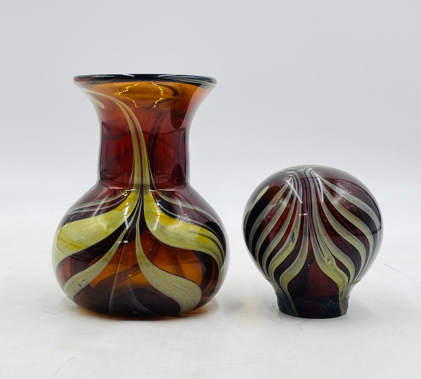 Hand-Crafted Signed Murano Art Glass Jar with Lid by C. Rachke, Italy, 20th Century For Sale
