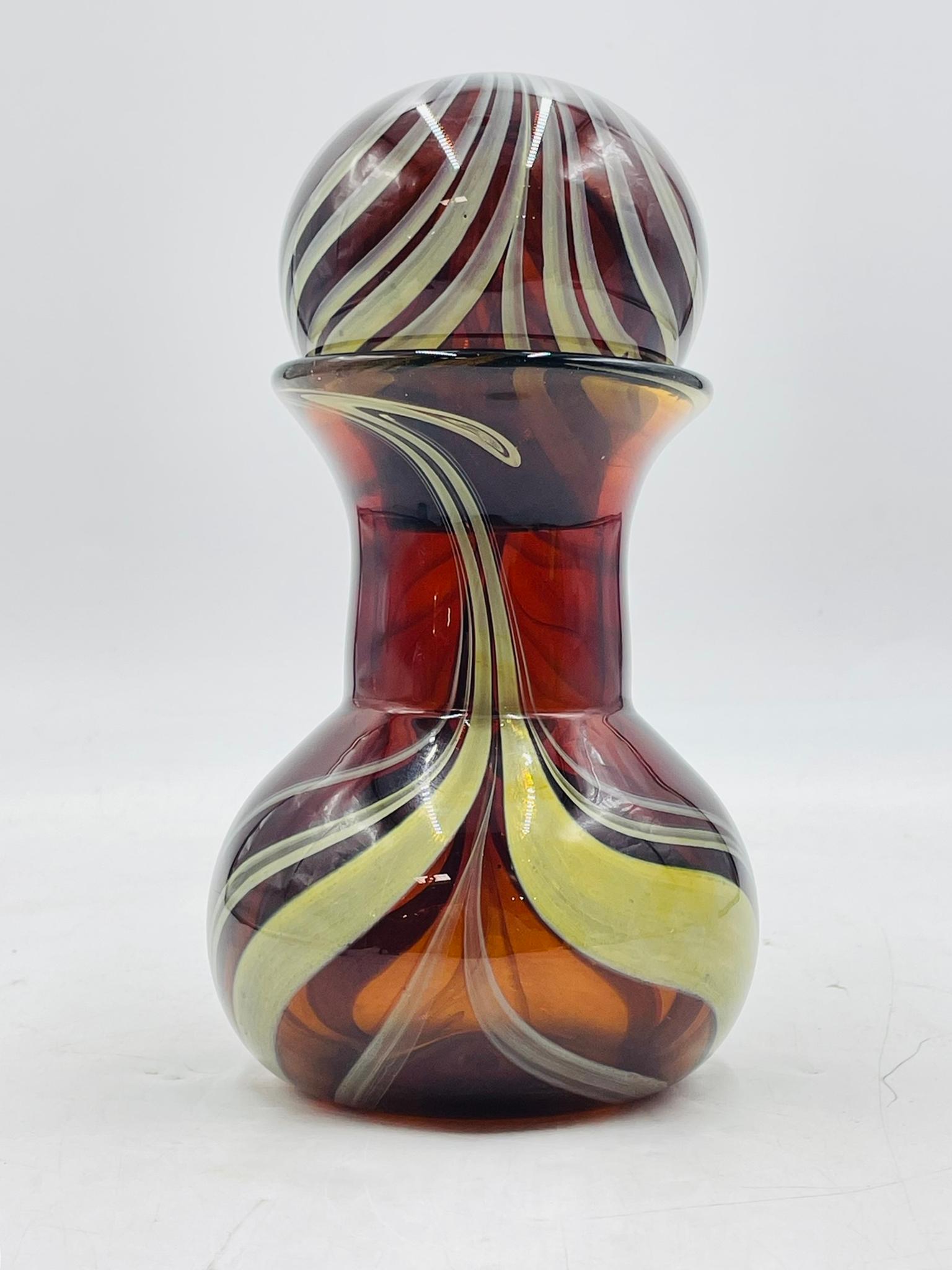 Signed Murano Art Glass Jar with Lid by C. Rachke, Italy, 20th Century In Good Condition For Sale In Los Angeles, CA