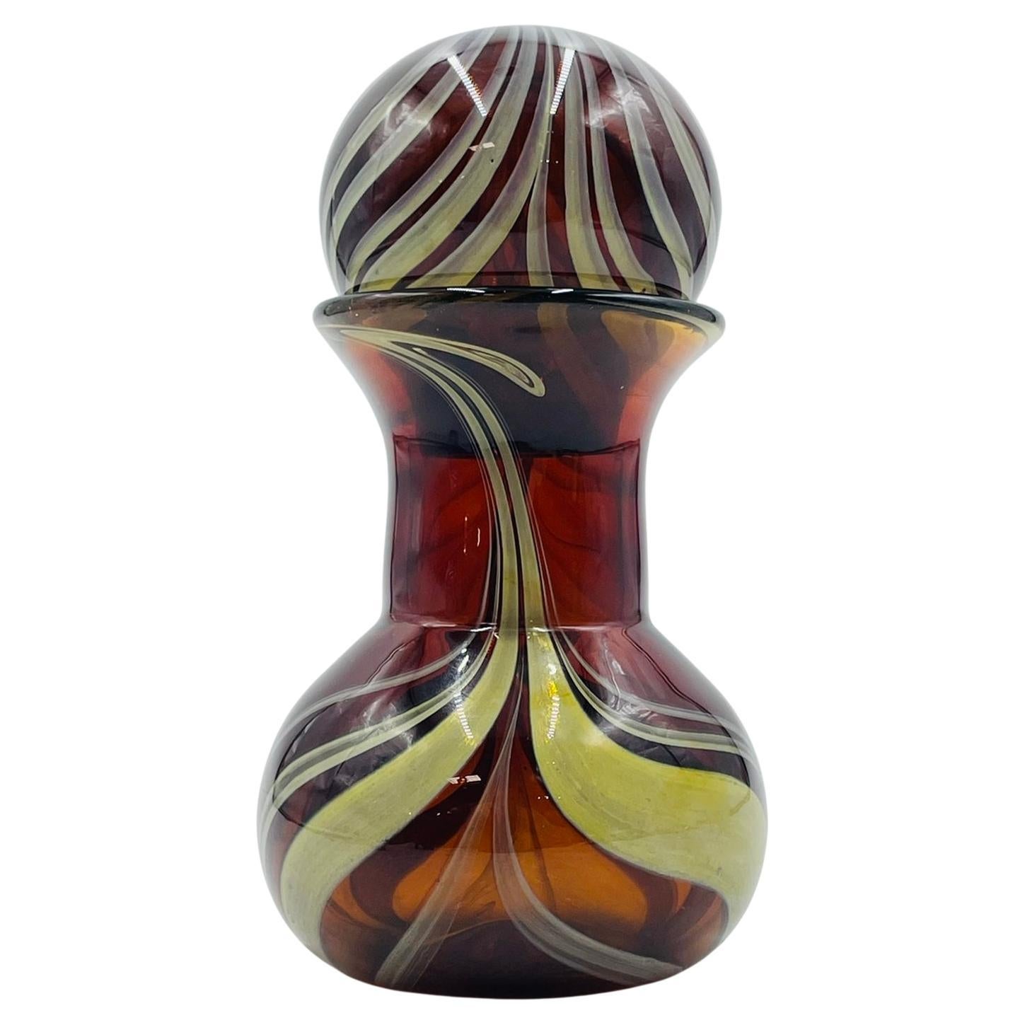 Signed Murano Art Glass Jar with Lid by C. Rachke, Italy, 20th Century For Sale