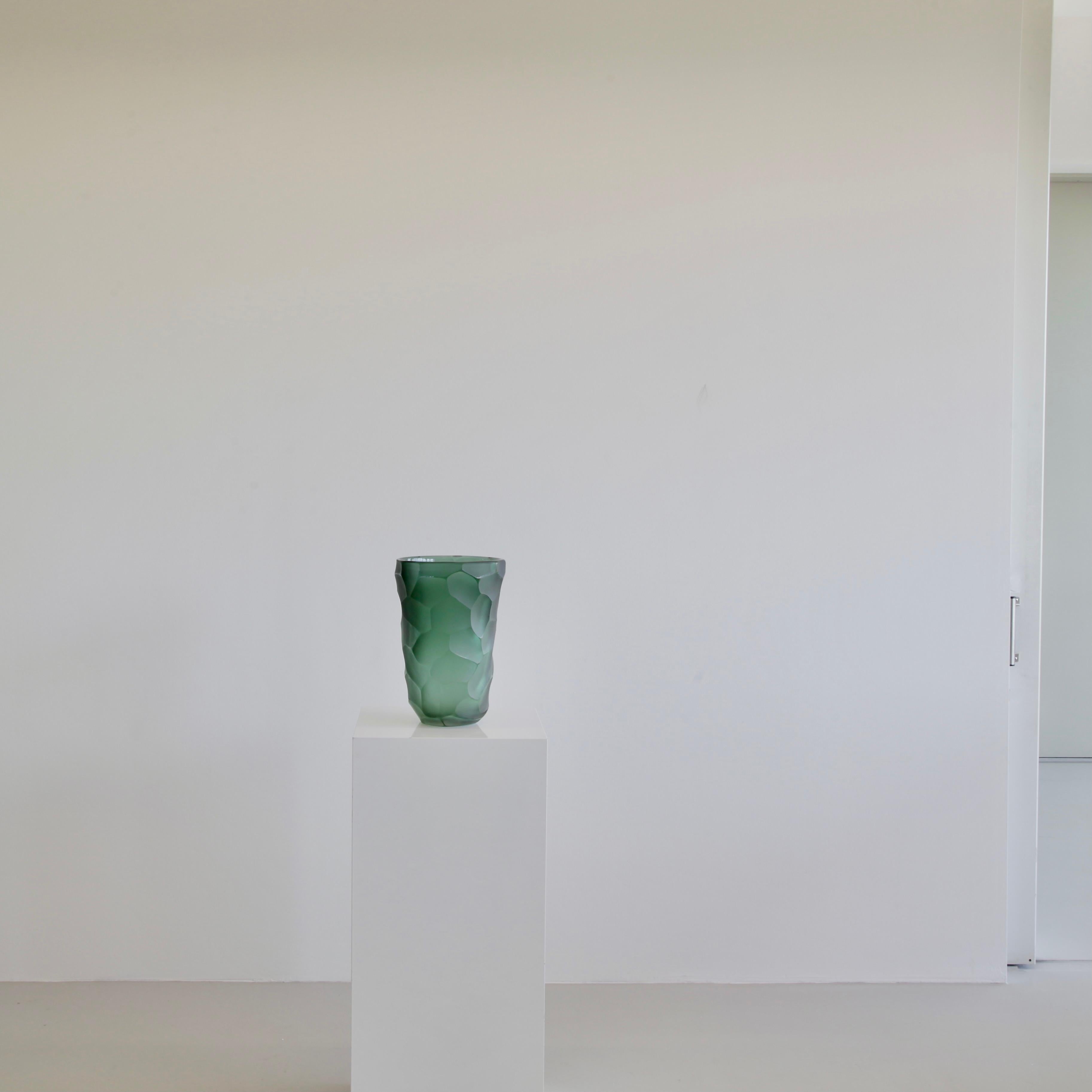 Contemporary Signed Murano Glass Vase, Italy 'Green'