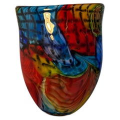 Signed Murano Multicolored Abstract Art Glass Vase with Swirl Design