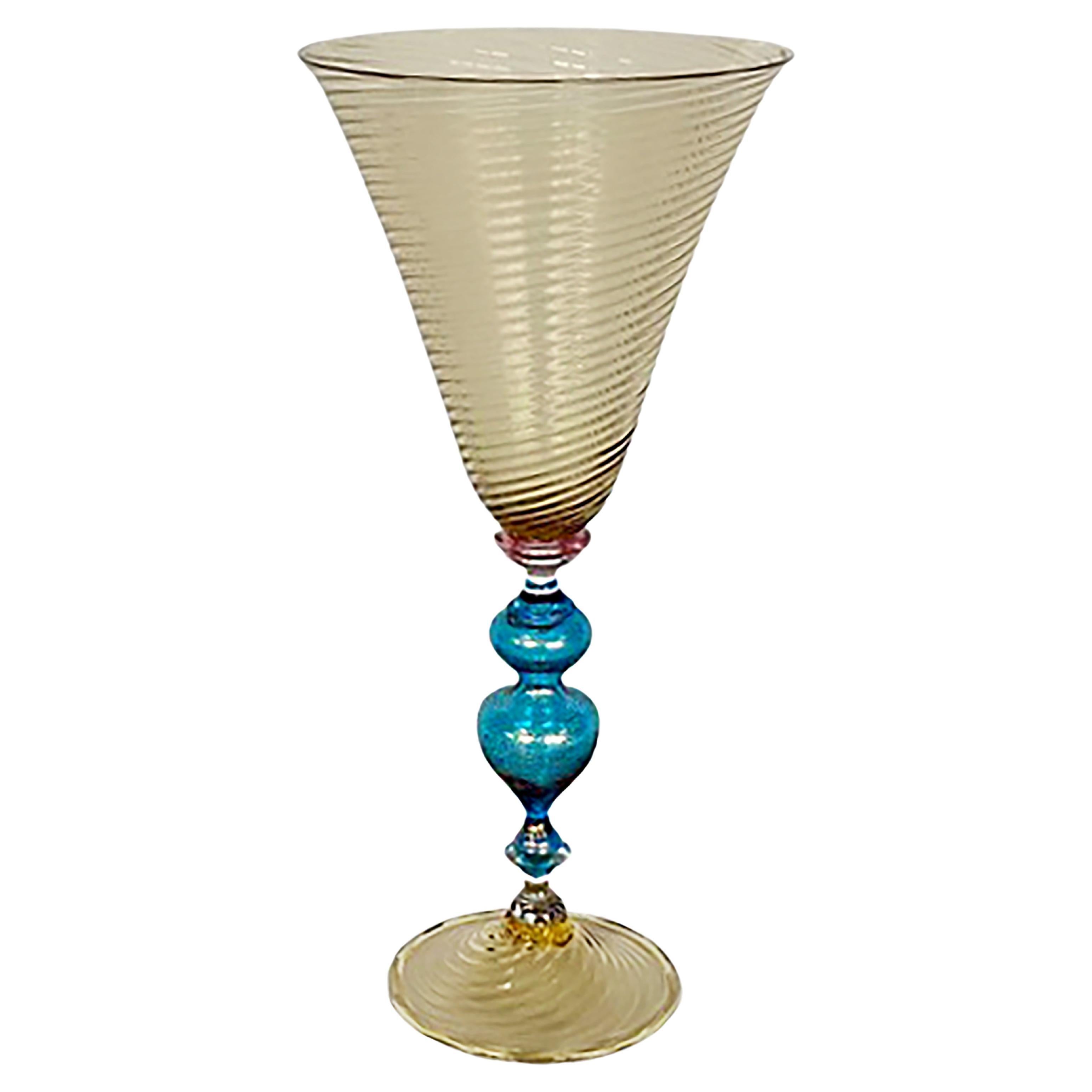 Signed MURANO Venetian Italian Vintage Hand Blown Glass Goblet - allegro