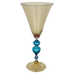 Signed MURANO Venetian Italian Vintage Hand Blown Glass Goblet - allegro