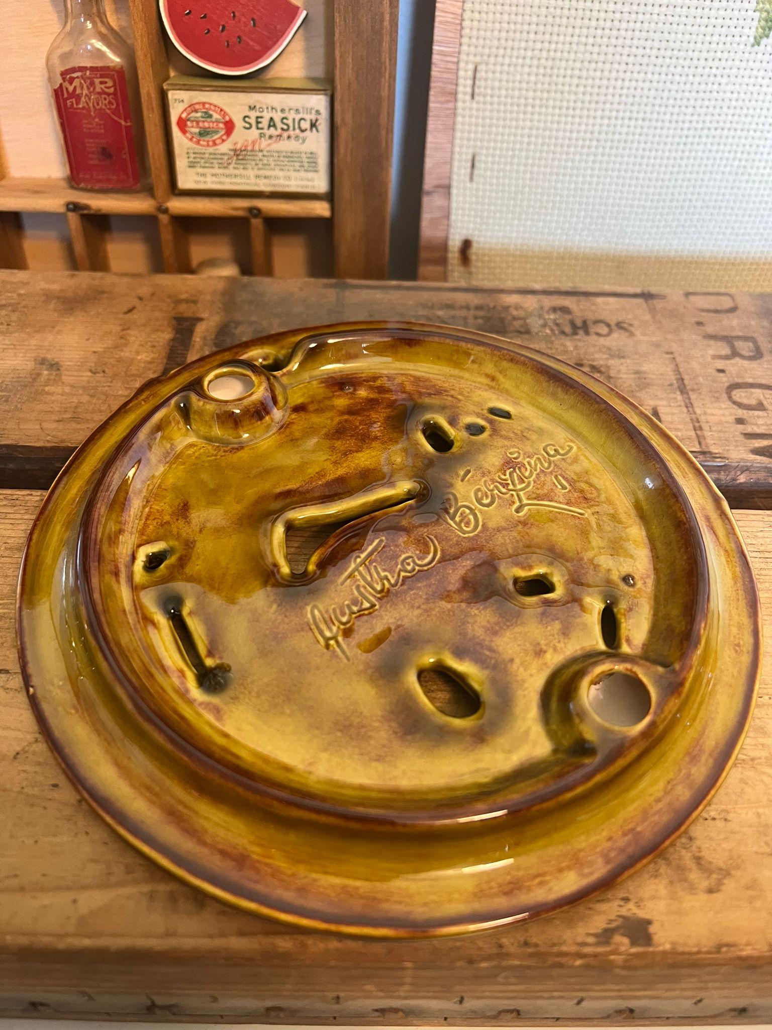 Wood Signed Mushroom Hanging Tile Rockingham Glaze For Sale