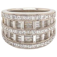 Signed MWI Baguette and Round Diamond Layered Cocktail Ring in Platinum