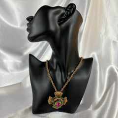 Signed Napier Vintage Gold-Tone Pendant Brooch Necklace