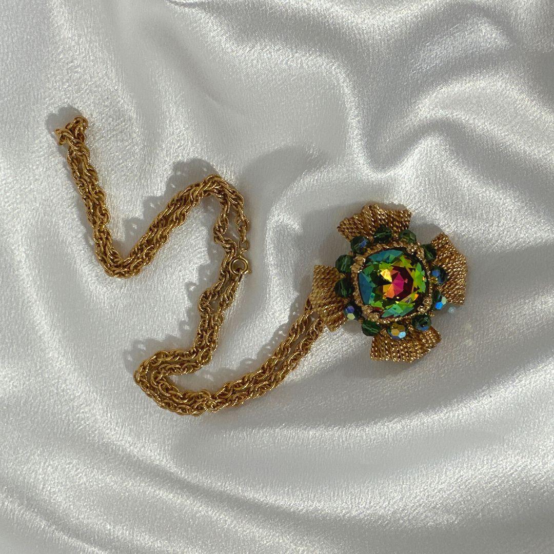 Art Deco Signed Napier Antique Gold Tone Pendant/Brooch Necklace For Sale