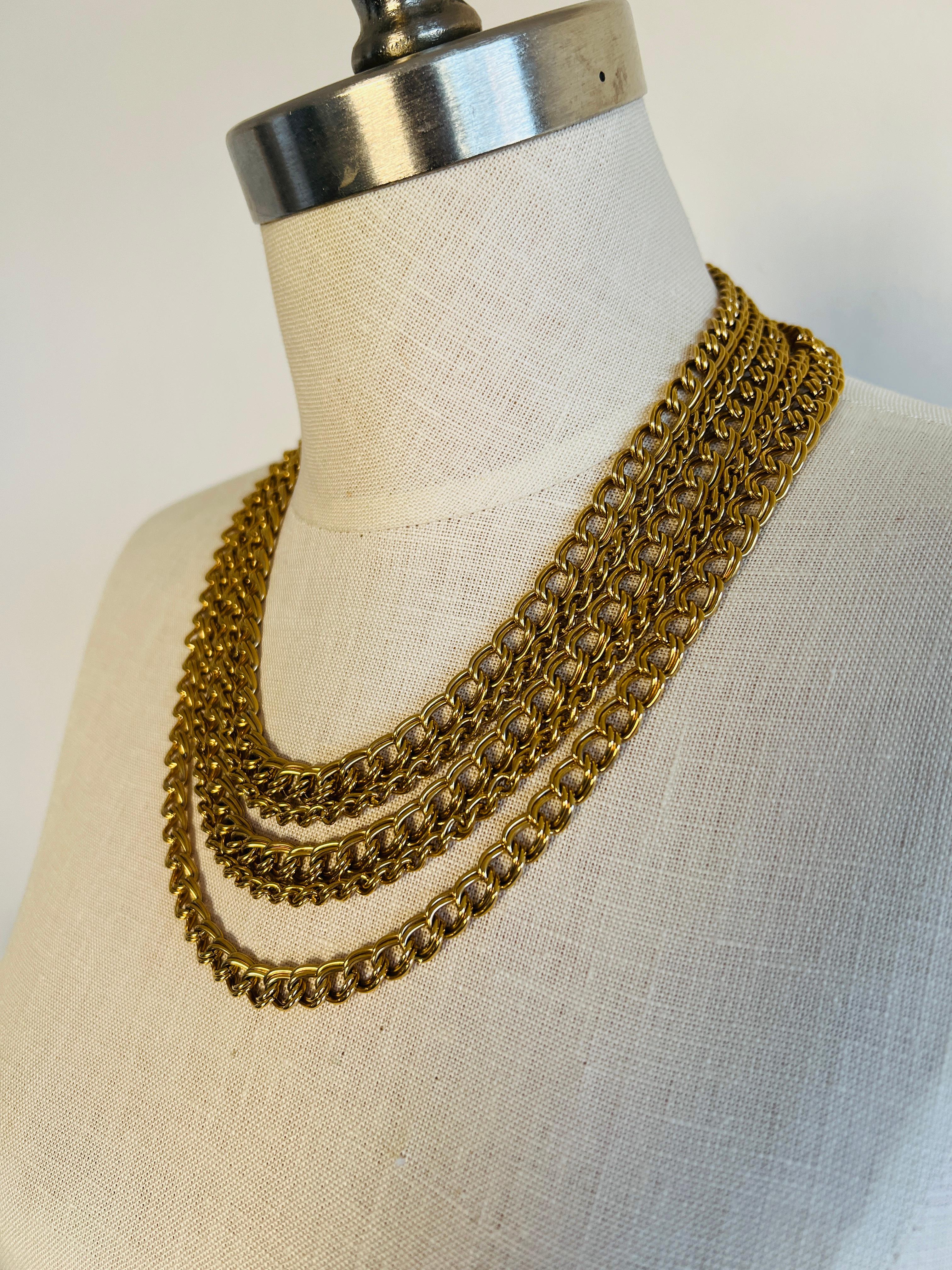 Women's Signed Napier Heavy 156g Gold Multi Chain Choker Layered Necklace Bold Statement For Sale