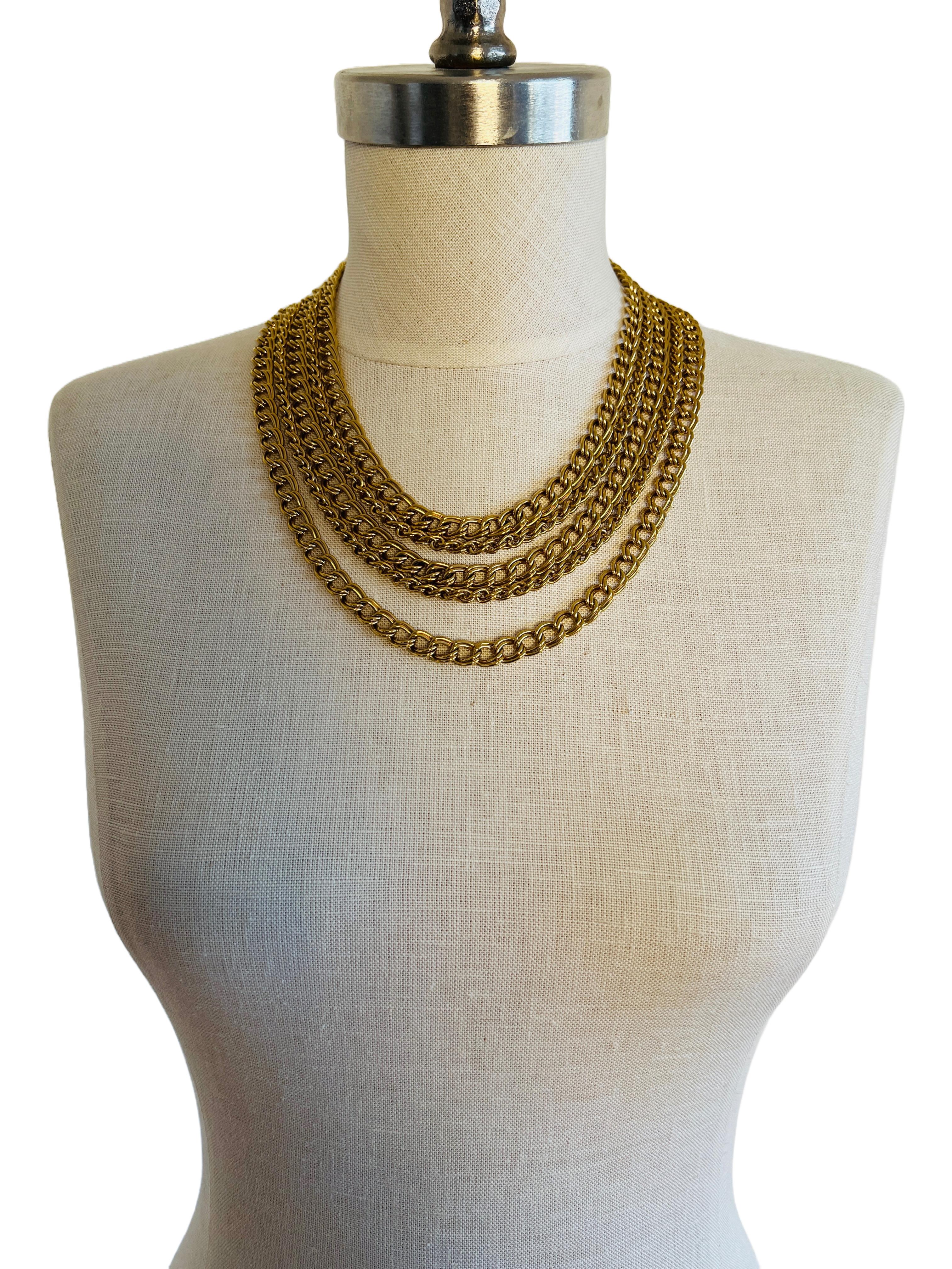Signed Napier Heavy 156g Gold Multi Chain Choker Layered Necklace Bold Statement For Sale 3