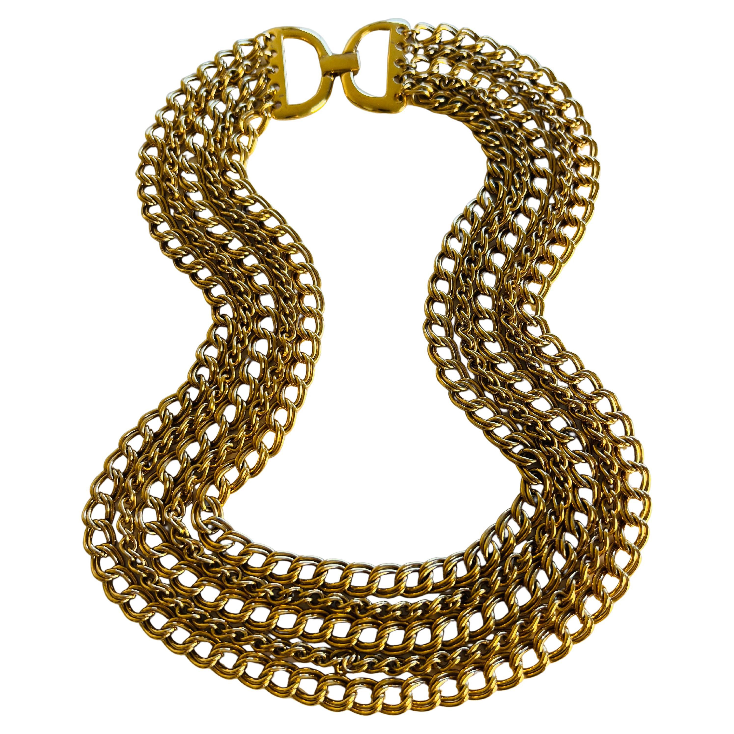 Signed Napier Heavy 156g Gold Multi Chain Choker Layered Necklace Bold Statement For Sale