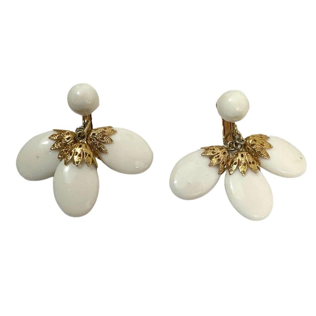 Art Deco Signed Napier Multi Drop Long Loop White Glass Necklace & Earrings Set For Sale