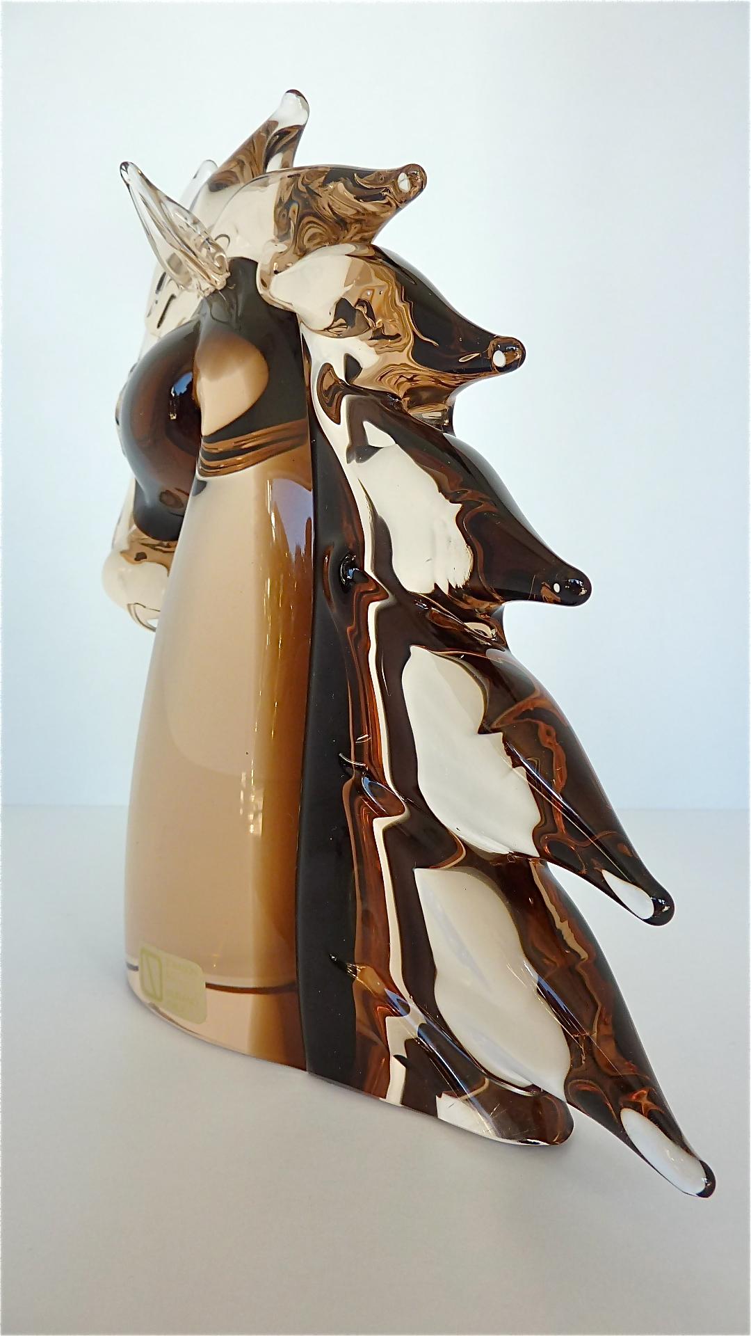 Signed Nason & Moretti Horse Head Sculpture Brown Clear Murano Art Glass Italy 1