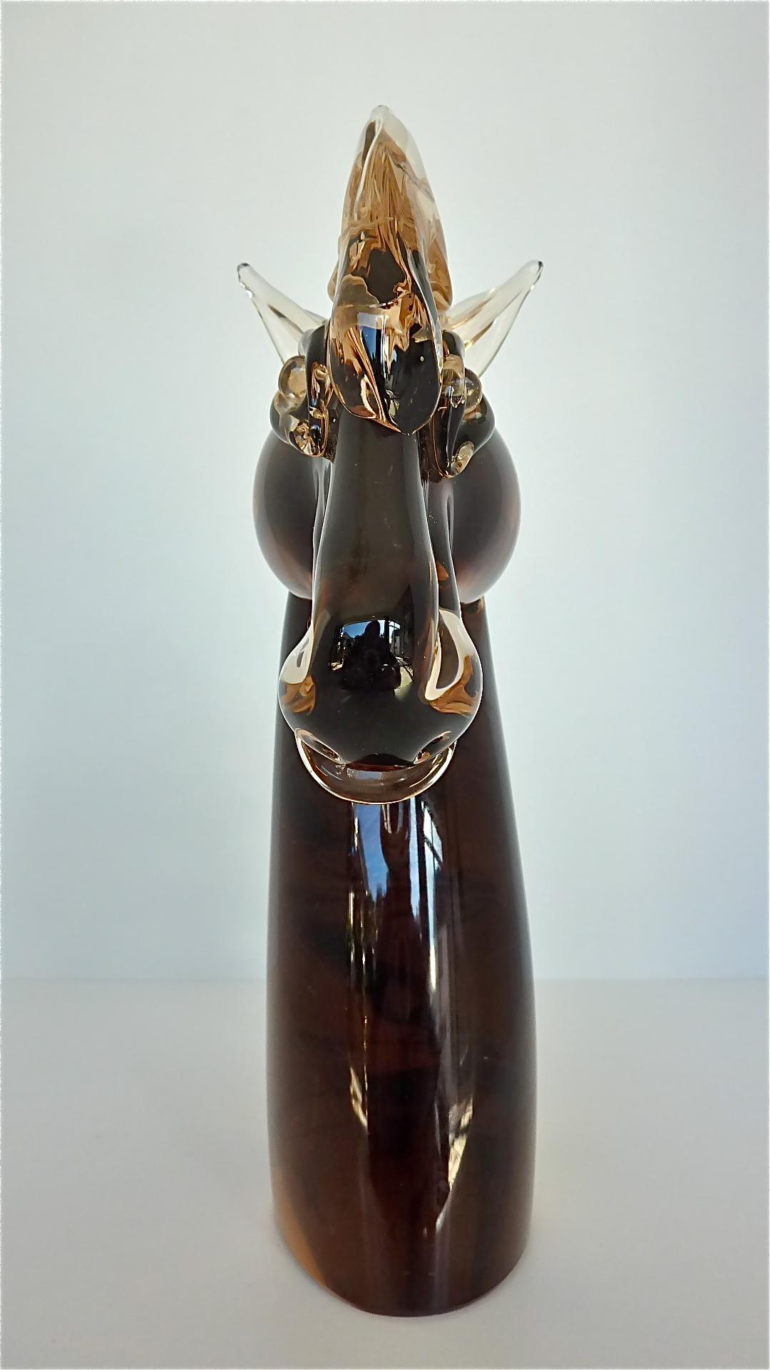 Italian Signed Nason & Moretti Horse Head Sculpture Brown Clear Murano Art Glass Italy
