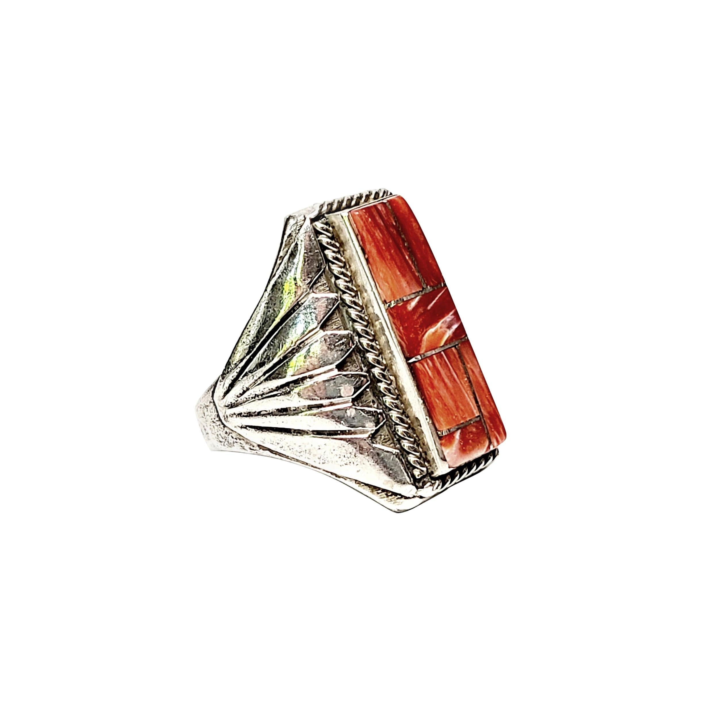 Signed Native American Sterling Silver Spiny Oyster Inlay Men's Ring