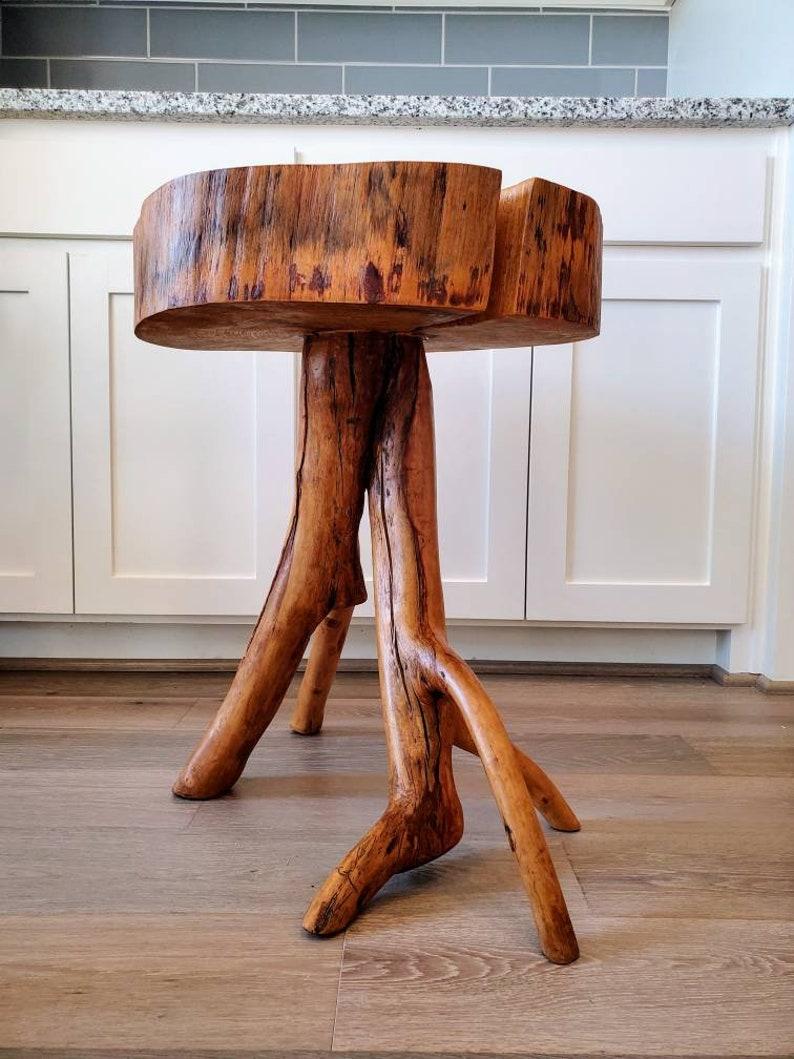 Native American Signed Natural Live Edge Tree Slice Side Table For Sale