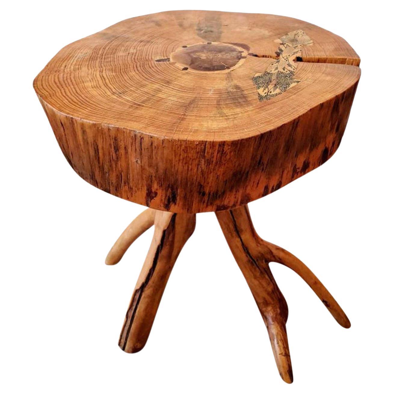 Signed Natural Live Edge Tree Slice Side Table