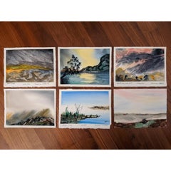Peintures à l'eau de paysages naturalistes signées de Cameron O'Neal, ensemble de six peintures