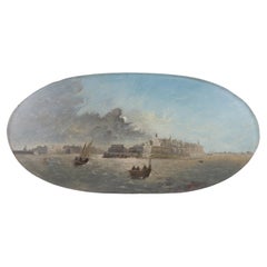 Signed Nautical Maritime Coastal Scene Oil Painting on Panel Early 20th Century