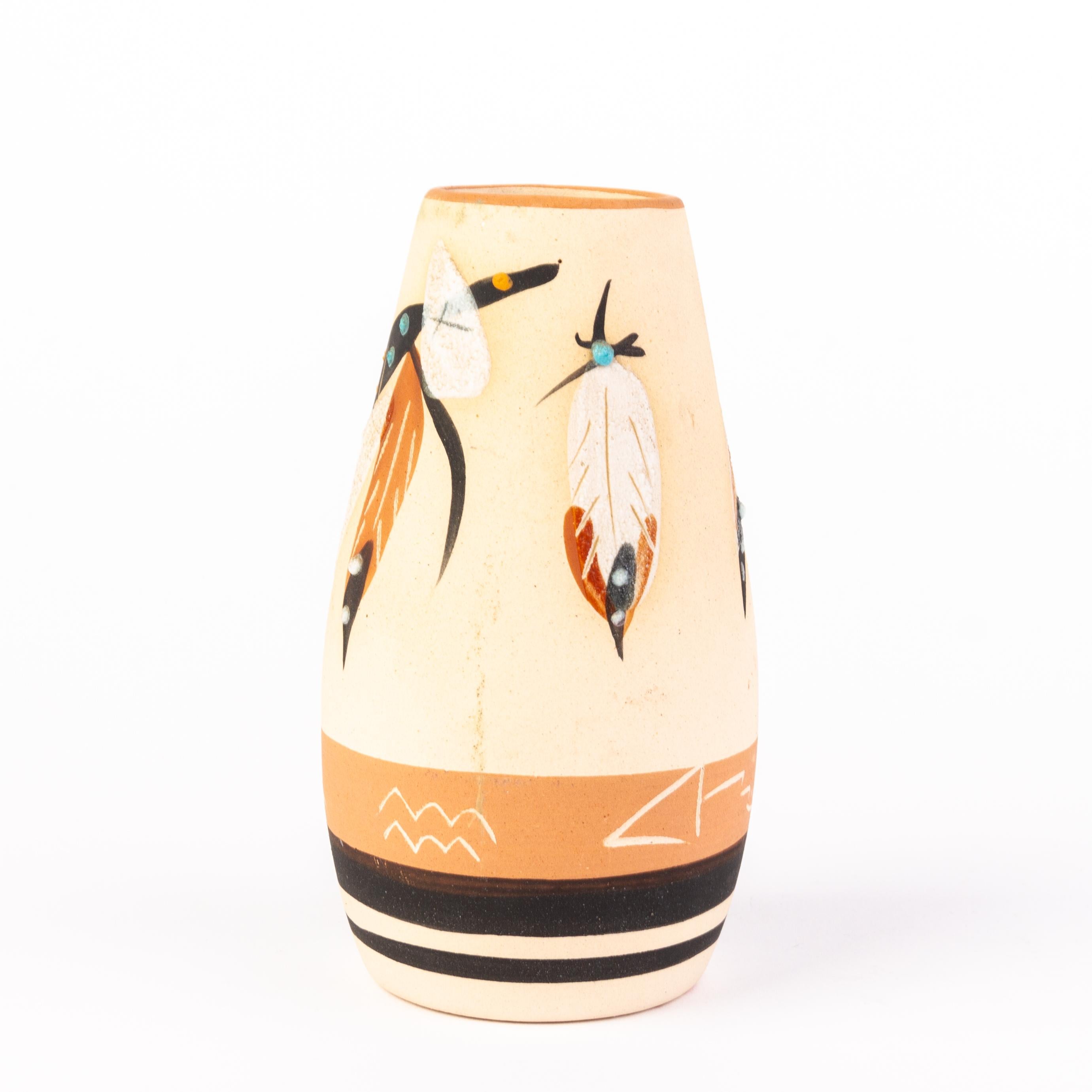 Polychromed Signed Navajo Native American Indian Pottery Vase  For Sale