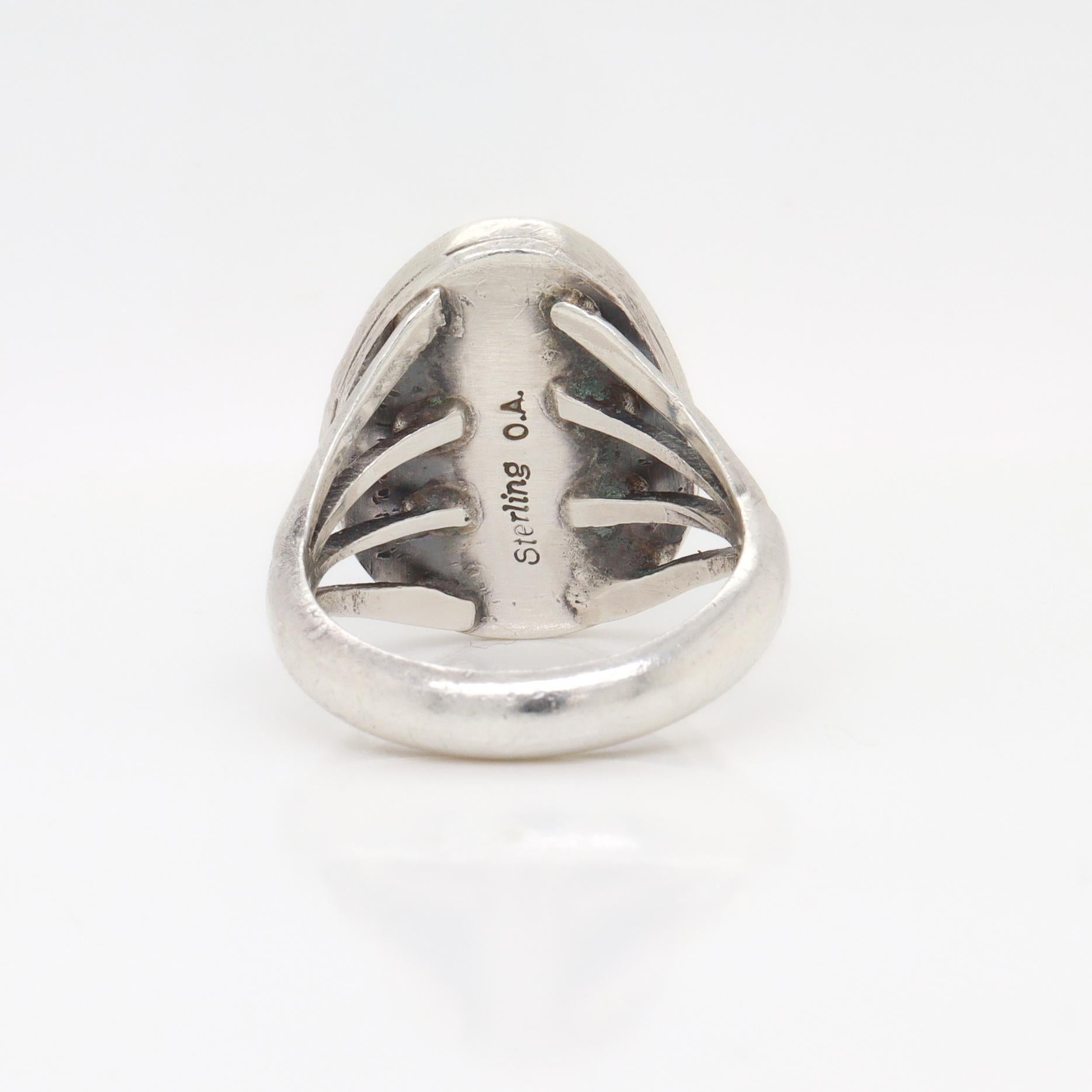 Signiert Navajo Oscar Alexius Sterling Silber & Morenci Türkis Ring im Angebot 4
