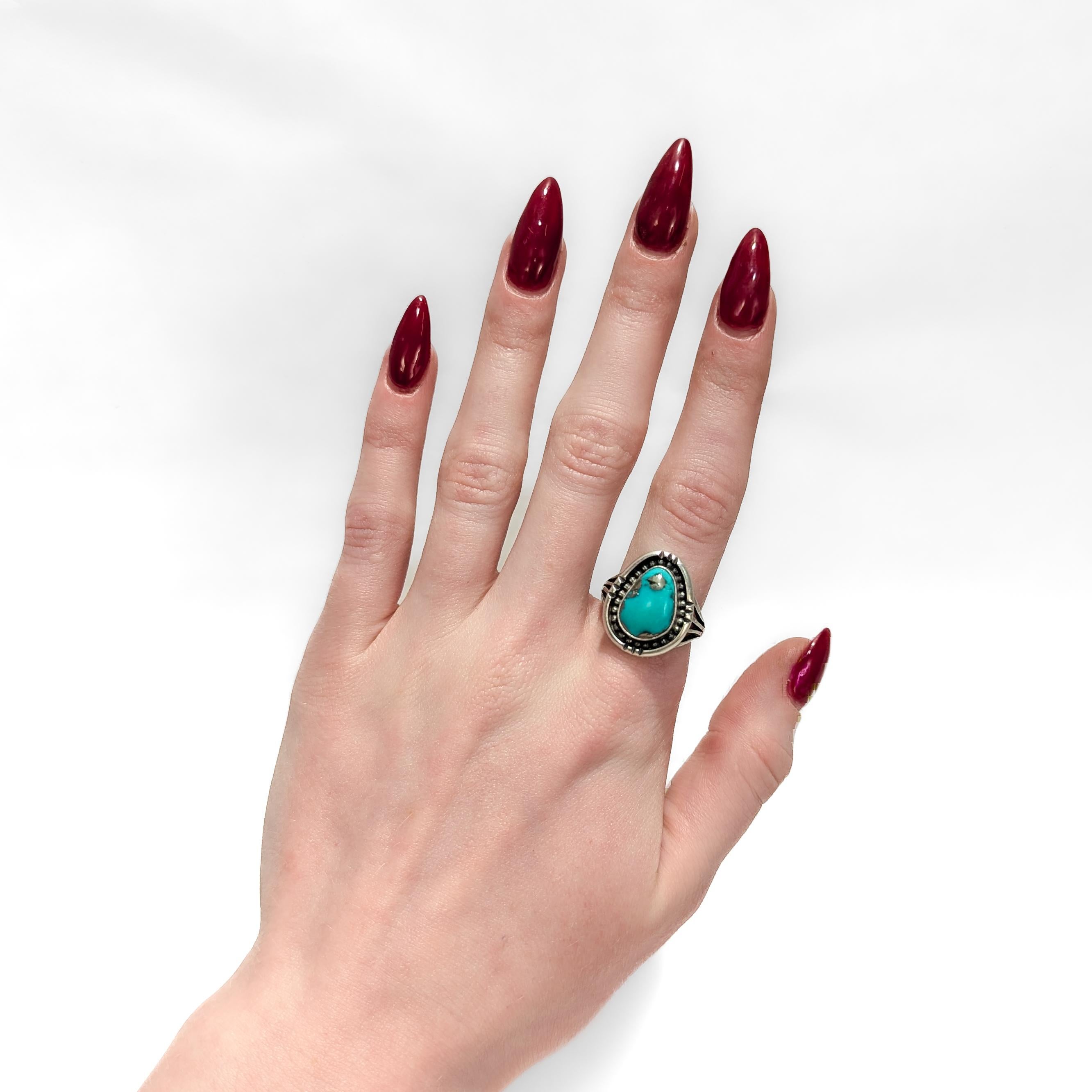 Signiert Navajo Oscar Alexius Sterling Silber & Morenci Türkis Ring (Indigene Kunst (Nord-/Südamerika)) im Angebot
