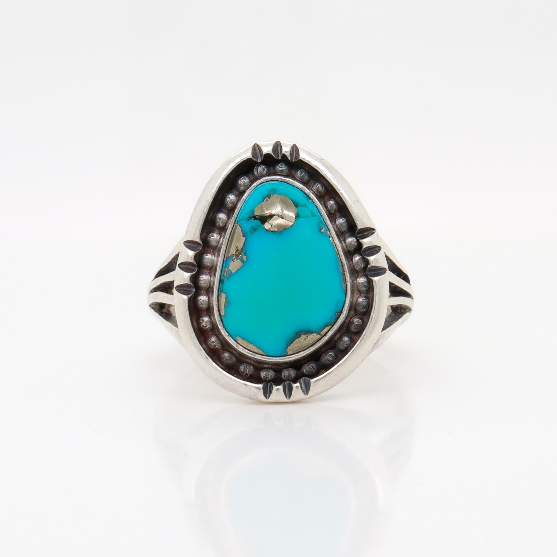 Signiert Navajo Oscar Alexius Sterling Silber & Morenci Türkis Ring im Zustand „Relativ gut“ im Angebot in Philadelphia, PA