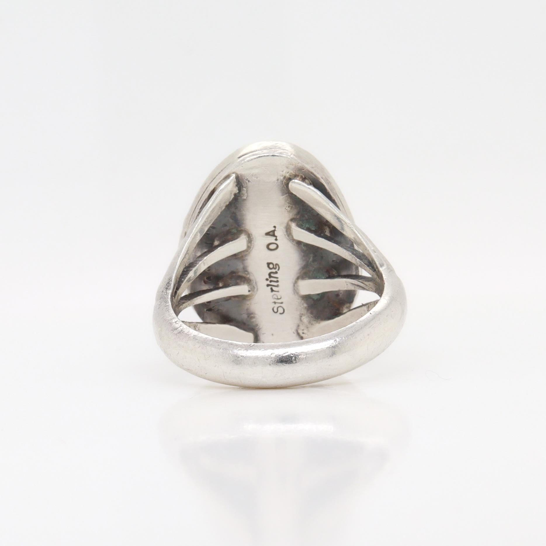 Signiert Navajo Oscar Alexius Sterling Silber & Morenci Türkis Ring im Angebot 3