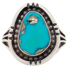 Anillo Navajo Firmado Oscar Alexius de Plata de Ley y Turquesa Morenci