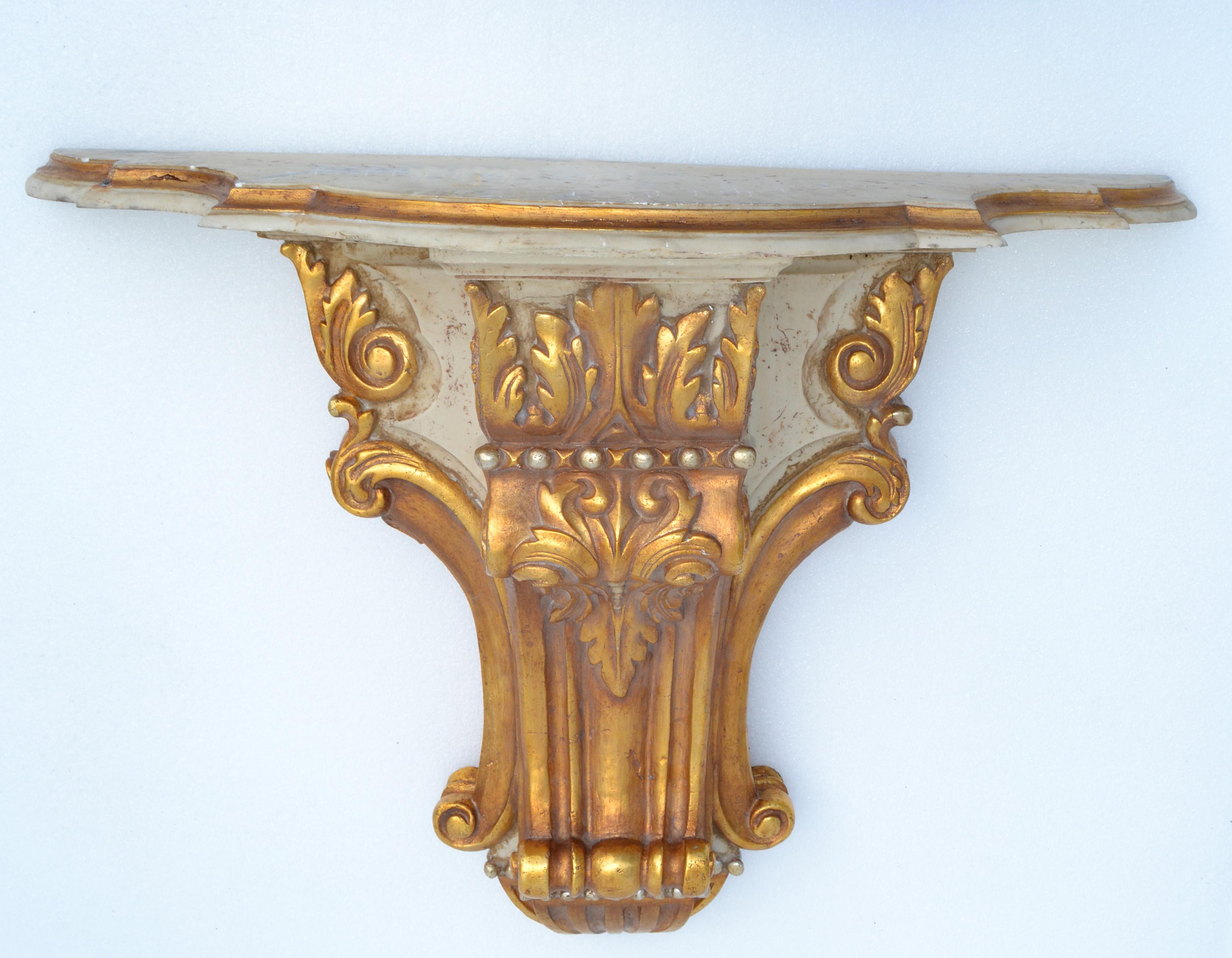Signed Neoclassical Wall-Mounted Carved Gilt Wood & Marble Console Table, Spain For Sale 3