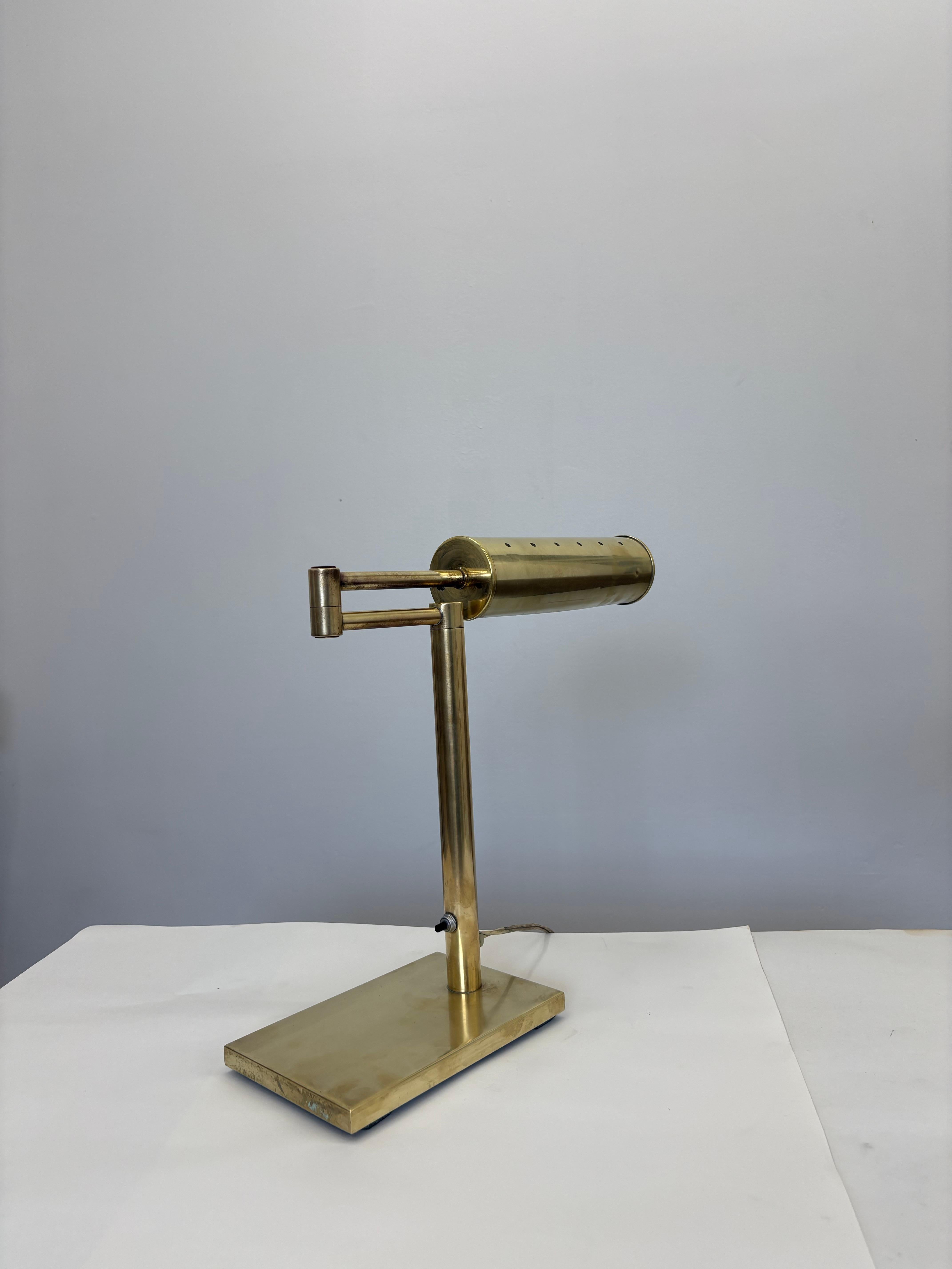 signed nessen Studio Walter Von Nessen Brass Swing Arm Table Lamp For Sale 5
