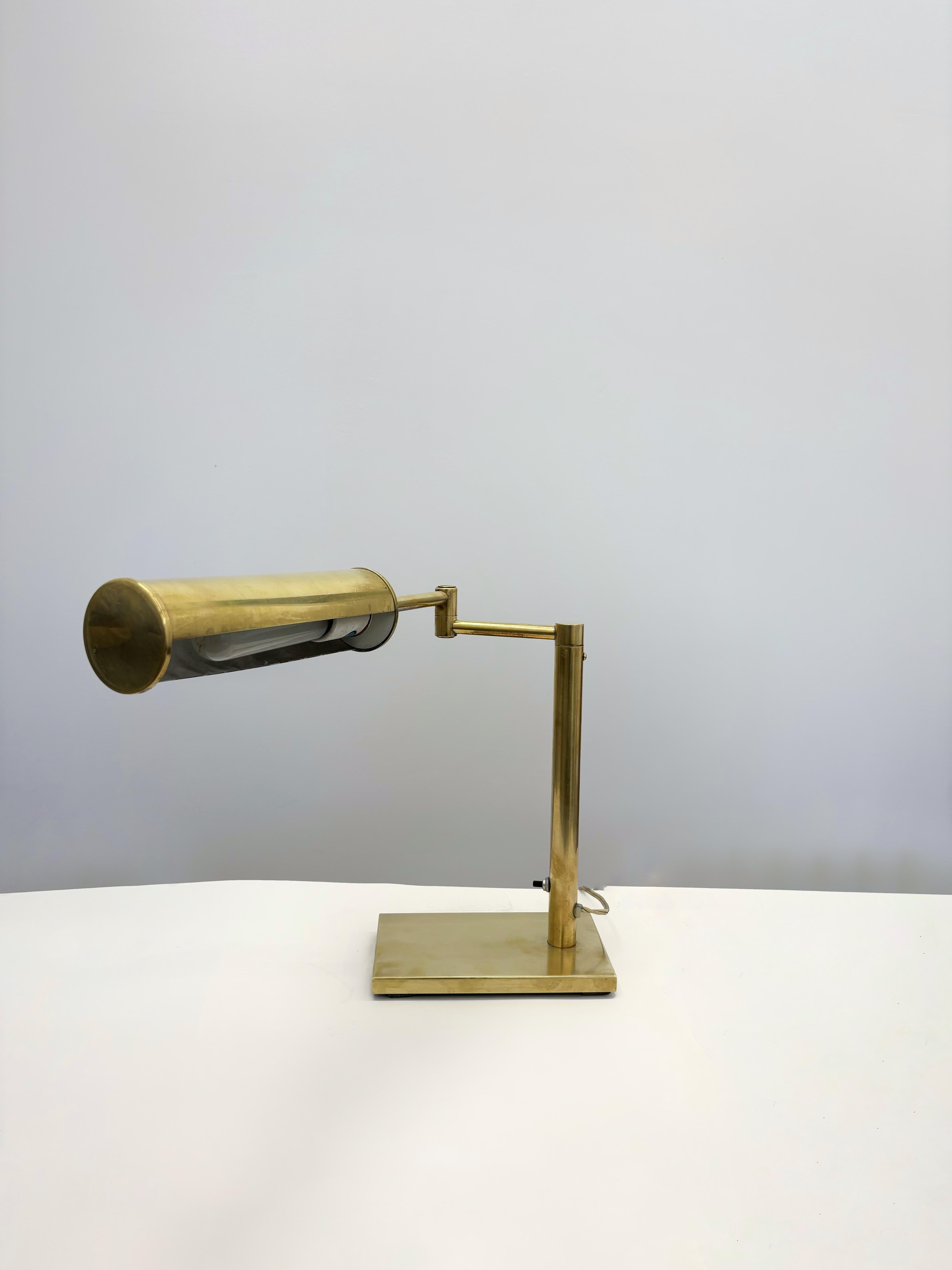 Mid-Century Modern signed nessen Studio Walter Von Nessen Brass Swing Arm Table Lamp For Sale