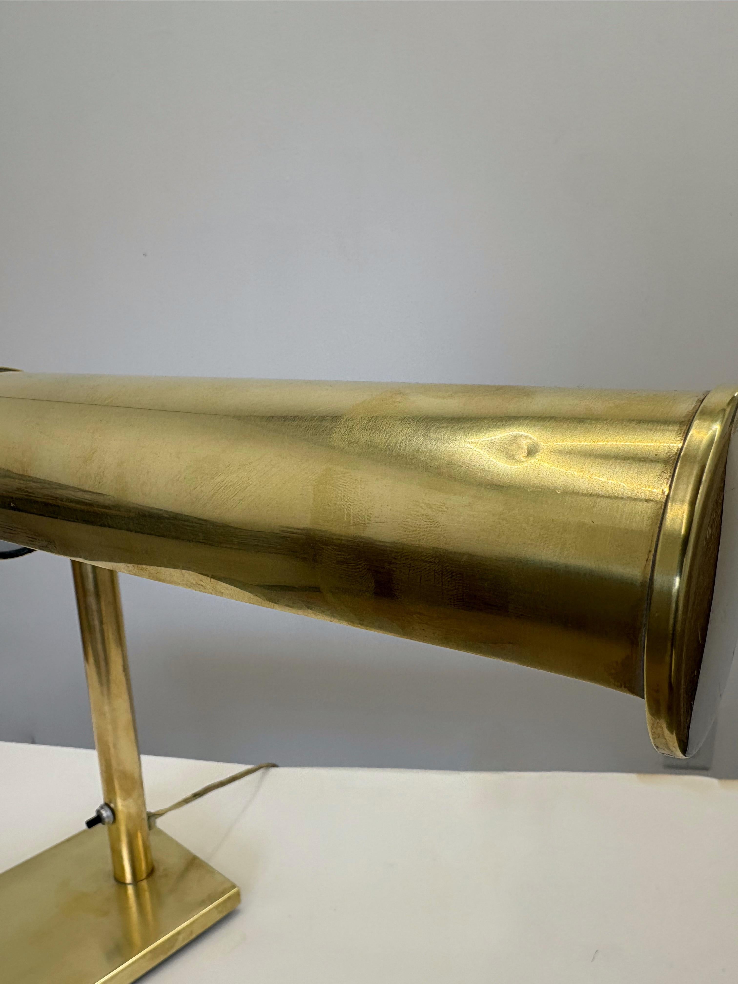 North American signed nessen Studio Walter Von Nessen Brass Swing Arm Table Lamp For Sale
