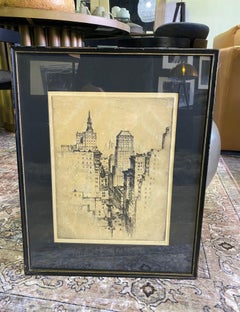Anton Schutz Signed New York City Cityscape Skyline Etching The New Wall Street