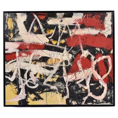 Signiert New York School Style Rot Schwarz Gelb Abstrakt Expressionist Malerei
