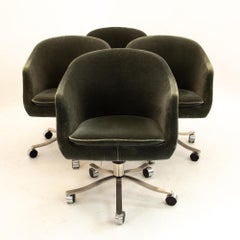 Signed Nicos Zographos Mohair Mid Century Armchairs, Set of 4