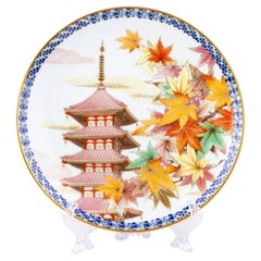Vintage Signed Noritake Japanese Porcelain autumn Pagoda Plate 