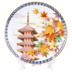 Signed Noritake Japanese Porcelain autumn Pagoda Plate